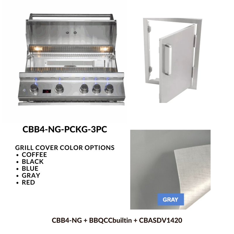 Whistler Basic Package 4 burner Built-in gas Grill with Stainless Steel Access door and Custom Grill cover with 5 year warranty NG