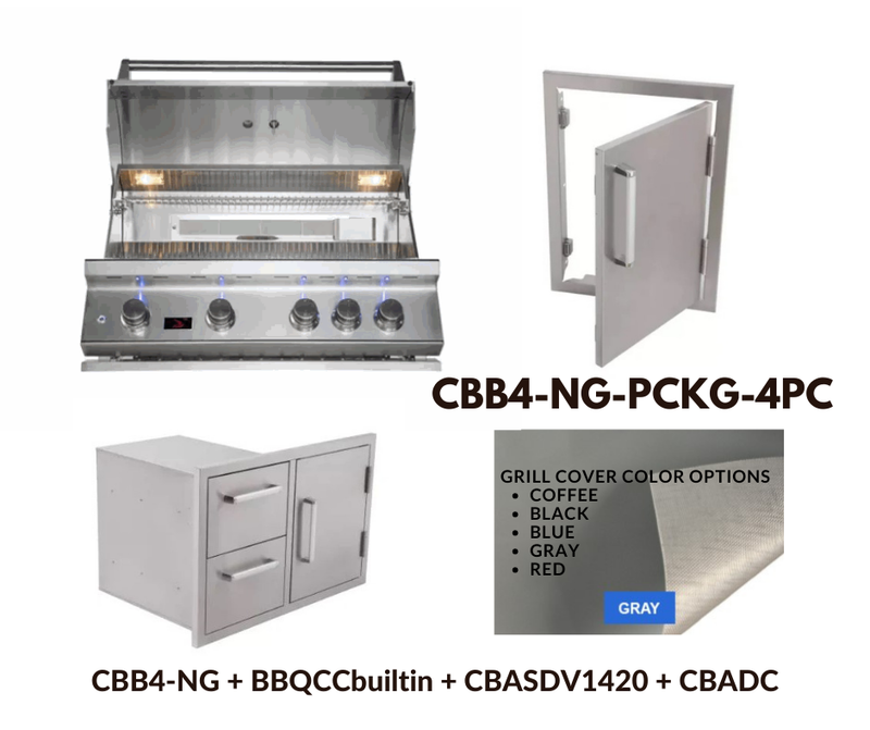 Whistler Standard Package 4 burner Built-in gas Grill with Stainless Steel Access door, Door Drawer Combo and Custom Grill cover with 5 year warranty NG