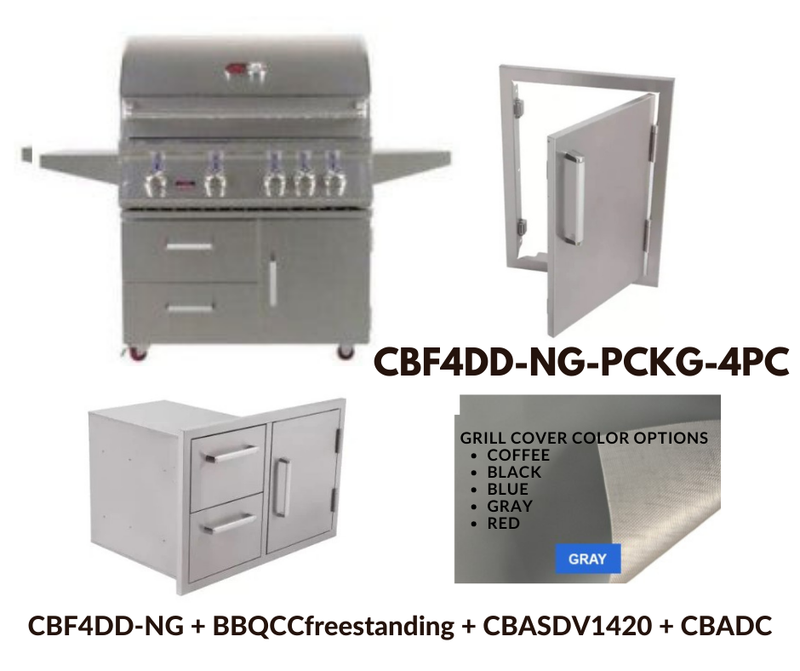 Whistler Standard Package 4 burner Built-in gas Grill with Stainless Steel Access door, Door Drawer Combo and Custom Grill cover with 5 year warranty NG