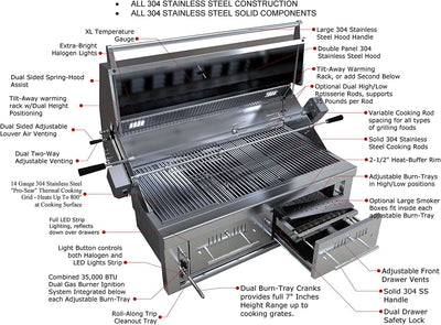 Sunstone Emerald - 42-Inch 2-Burner Gas Hybrid Dual Zone Grill - Charcoal/Wood Burning - EMCHDZ42-LP