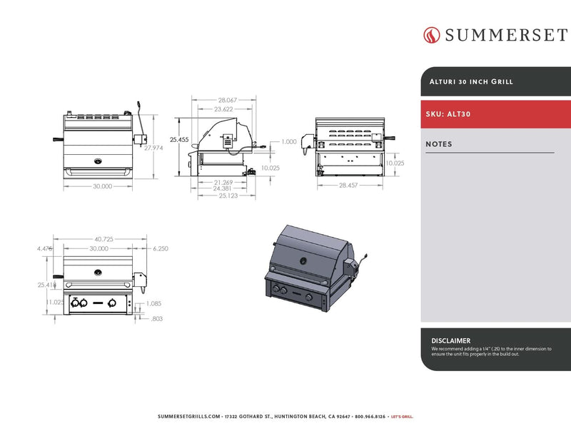 Summerset Alturi - 30-Inch 2-Burner Built-In Grill - Natural Gas - ALT30T-NG