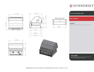 Summerset Builder - 30-Inch 2-Burner Built In Grill - Liquid Propane Gas (Ships as Natural Gas with Conversion Fittings) - SBG30-LP