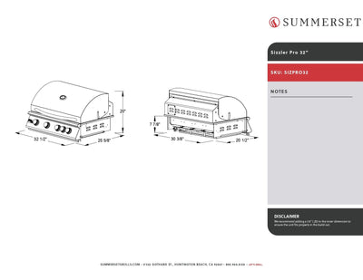 Summerset Sizzler PRO - 32-Inch 4-Burner Built-In Grill - Liquid Propane Gas - SIZPRO32-LP