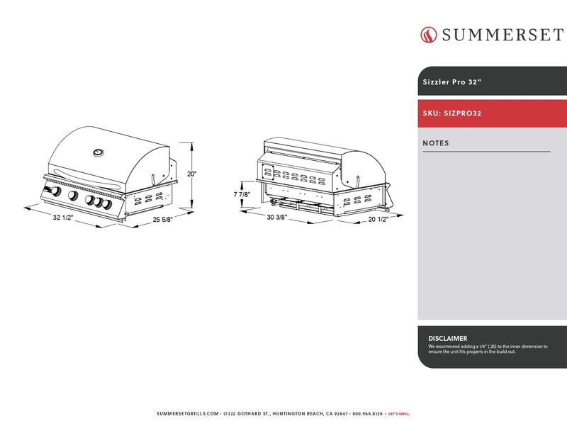 Summerset Sizzler PRO - 32-Inch 4-Burner Built-In Grill - Liquid Propane Gas - SIZPRO32-LP