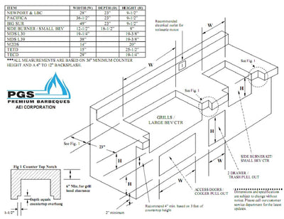 PGS Legacy Pacifica - 39-Inch 3-Burner Built-In Grill - Natural Gas - S36NG