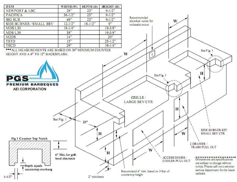 PGS Legacy Pacifica - 39-Inch 3-Burner Built-In Grill - Natural Gas - S36NG