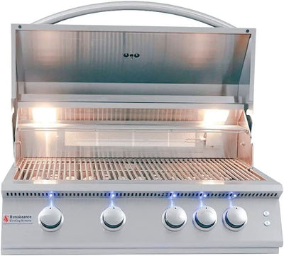 RCS Premier - 32-Inch 4-Burner Built-In Grill with Blue LED Lights and Rear Burner - Liquid Propane Gas - RJC32ALLP