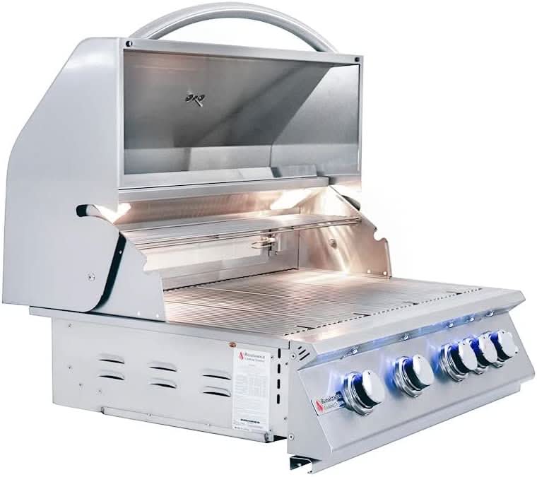 RCS Premier - 32-Inch 4-Burner Built-In Grill with Blue LED Lights and Rear Burner - Liquid Propane Gas - RJC32ALLP