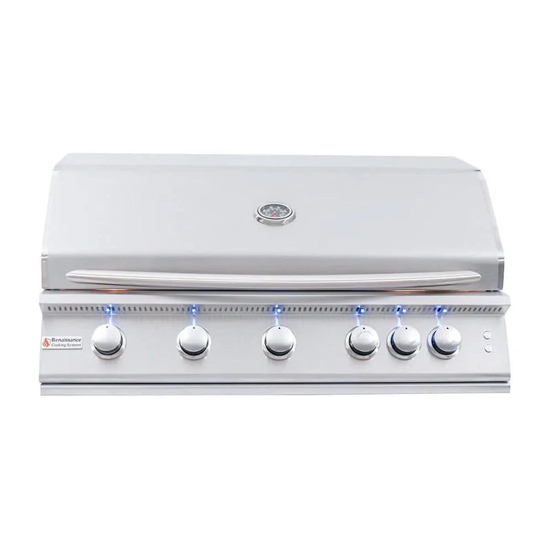 RCS Premier - 40-Inch 5-Burner Built-In Grill with Blue LED Lights and Rear Burner - Natural Gas - RJC40AL
