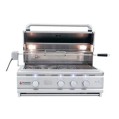 RCS Cutlass Pro 30-Inch 3-Burner Built-In Grill with Blue LED Lights and Rear Burner - Natural Gas - RON30A