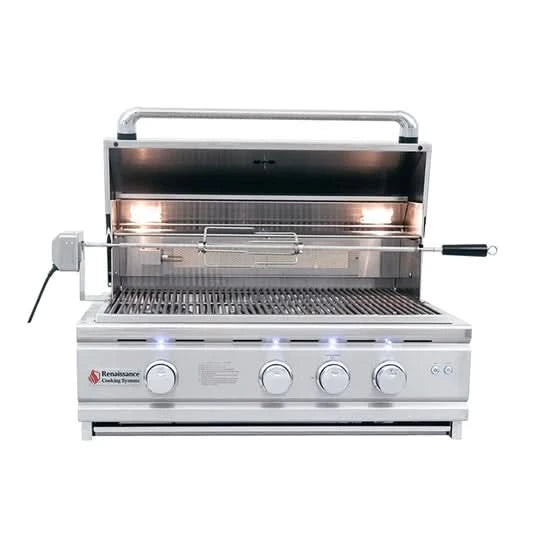 RCS Cutlass Pro 30-Inch 3-Burner Built-In Grill with Blue LED Lights and Rear Burner - Natural Gas - RON30A