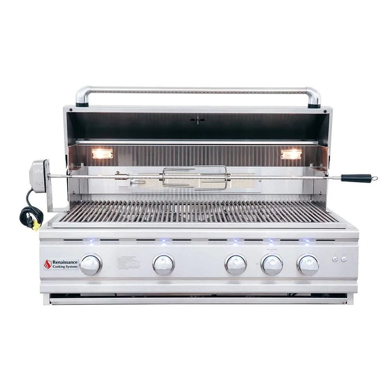RCS Cutlass Pro - 38-Inch 4-Burner Freestanding Grill with Blue LED Lights and Rear Burner - Liquid Propane Gas - RON38ALP + RONKC