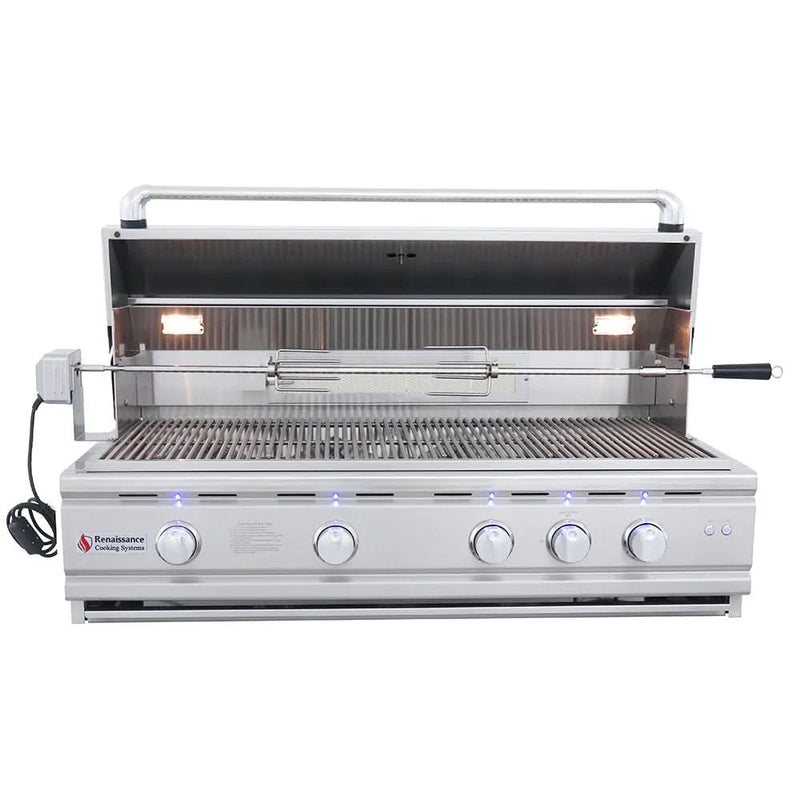 RCS Cutlass Pro - 42-Inch 4-Burner Freestanding Grill with Rear Infrared Burner and Blue LED Lights - Liquid Propane Gas - RON42ALP + RONJC
