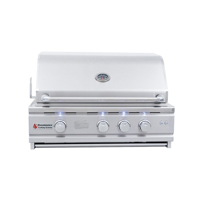RCS Cutlass Pro Grill - 30-Inch - Freestanding Grill - Liquid Propane Gas - with Blue LED w/Rear Burner - RON30ALP + RONMC