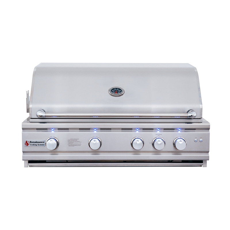 RCS Cutlass Pro - 38-Inch 4-Burner Freestanding Grill with Blue LED Lights and Rear Burner - Liquid Propane Gas - RON38ALP + RONKC