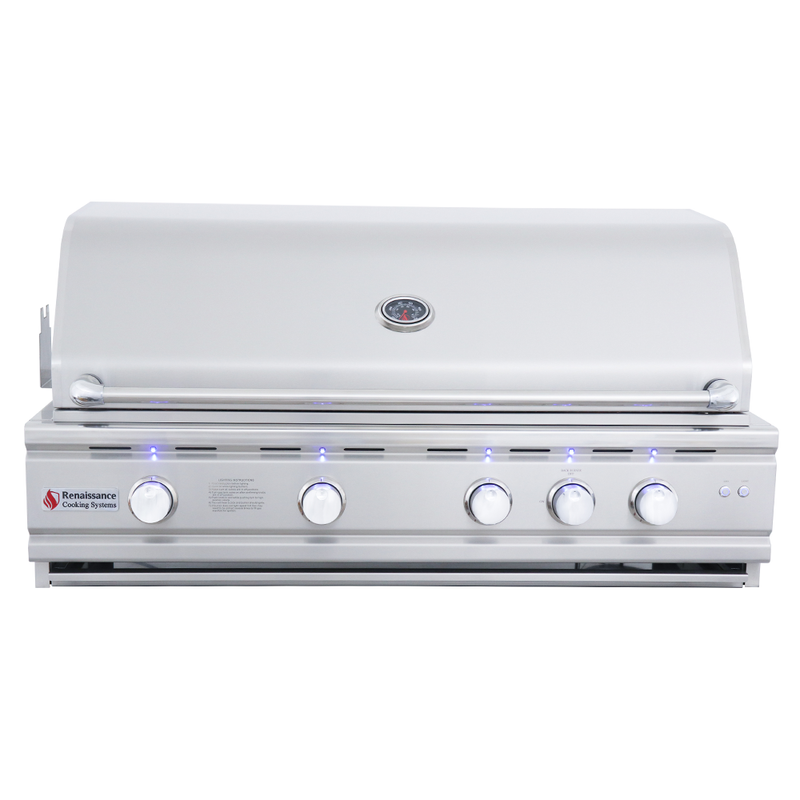 RCS Cutlass Pro - 42-Inch 4-Burner Freestanding Grill with Rear Infrared Burner and Blue LED Lights - Liquid Propane Gas - RON42ALP + RONJC