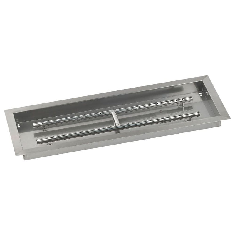 American Fire Glass 30" x 10" SS Rectangular Drop In FirePit Pan w/ H Burner - SSAFPP30