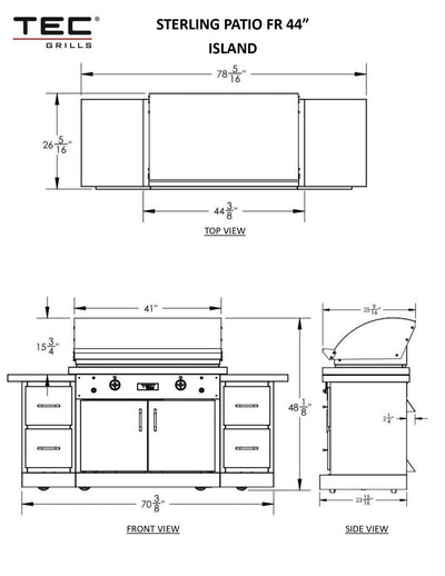 TEC Sterling Patio FR - 44-Inch 2-Burner Infrared Grill - Natural Gas on Stainless Steel Island - STPFR2NTISL