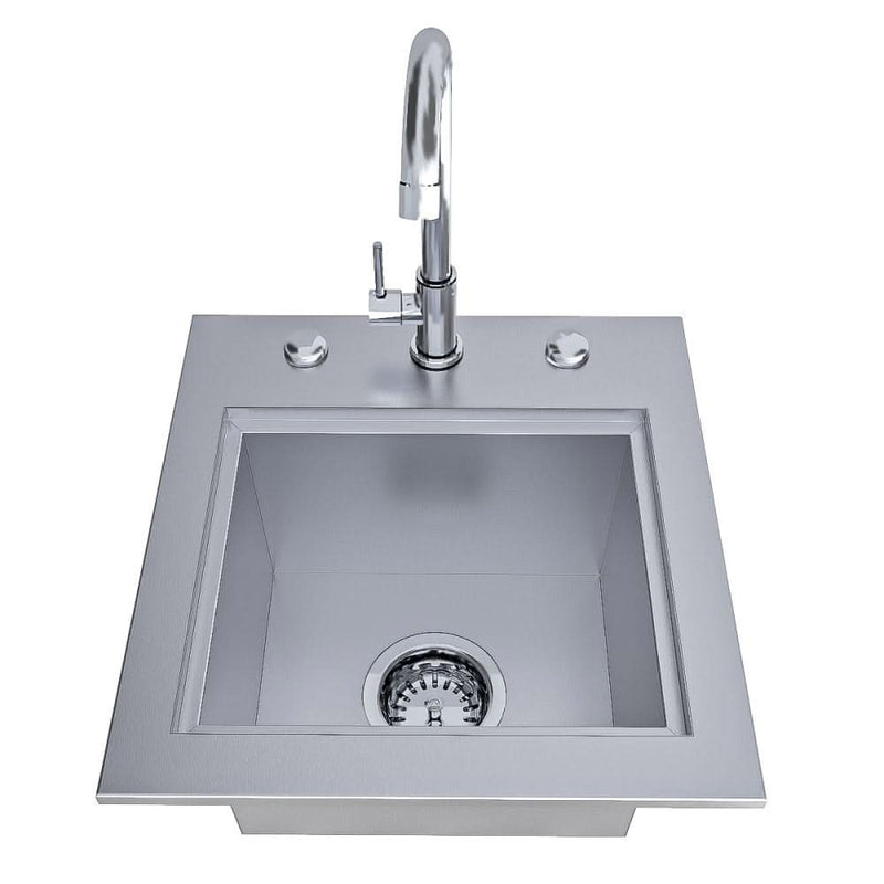 Sunstone 15 Inch Texan Series Over Under Bar Sink with Cold Water Faucet and Basin Cover - TEX-15SK