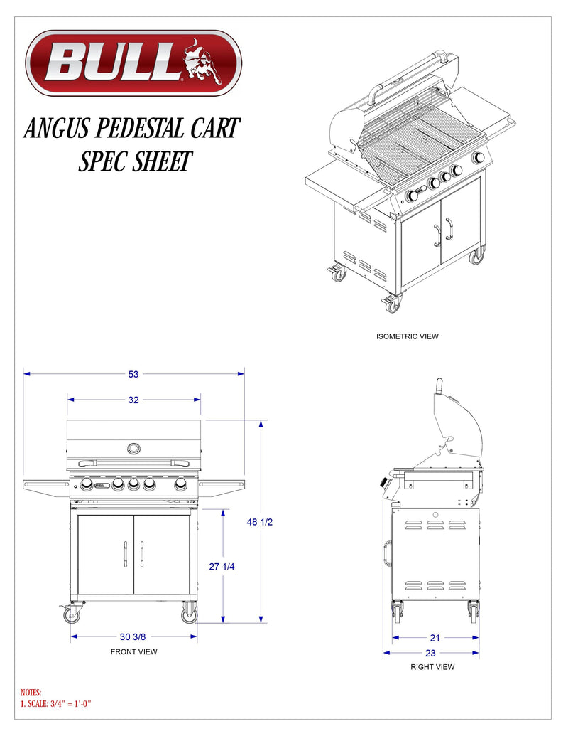 Bull 30" Pedestal Cart Bottom fits 30" Grills - 45551