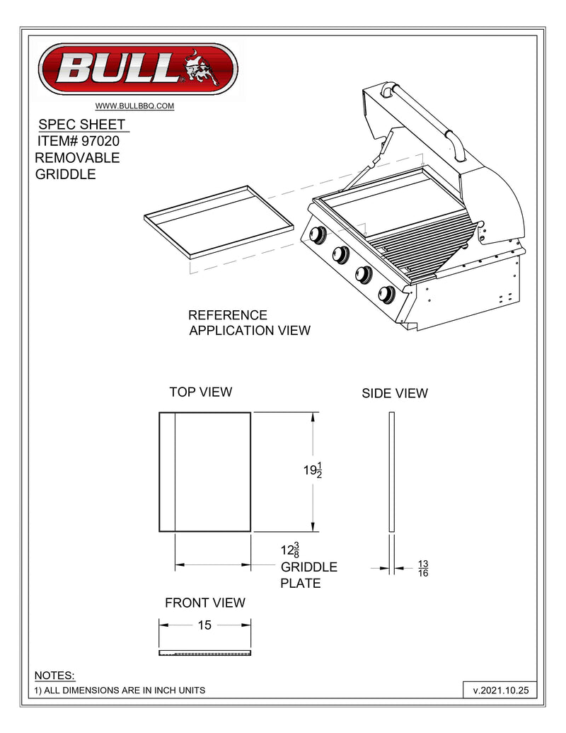 Bull Outdoor Products Slide In Grill Griddle plate (Open Box) - 97020-OB
