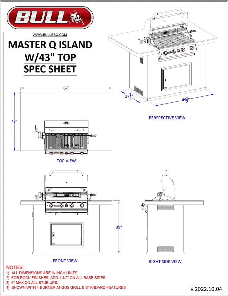 Bull Island Master Q Outdoor Kitchen & Stainless Steel Grill Rock Base - 31005-LP