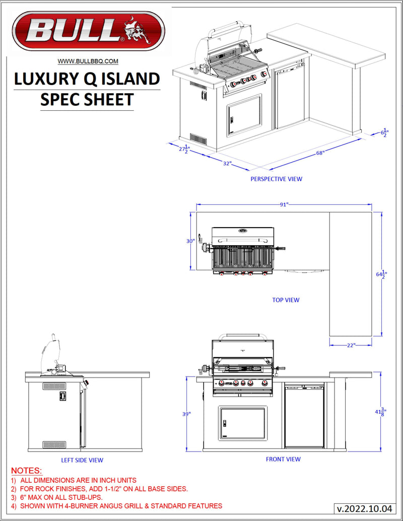 Bull Island Luxury Q Outdoor L-Shaped Kitchen & Grill Quartzsite Base - 31026-LP